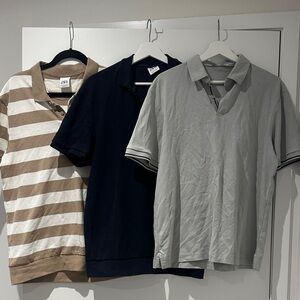 Zara Men's Set of 3 Polo Shirts (tan stripes, navy, grey)